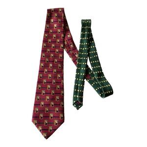 Tommy Hilfiger Mens Silk Tie Burgundy Crown Shield Green Blue Stripes 2 Tone VTG